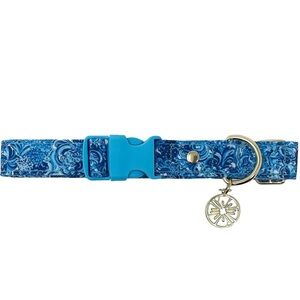 NWT LILLY PULITZER ADJUSTABLE BLUE CANVAS DOG COLLAR WITH GOLD ACCENTS